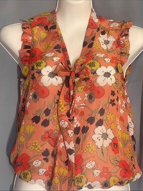 eyelash couture Coral Floral Tie-Front Camisole